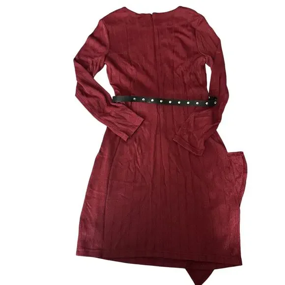 Sam Edelman Maroon, Belted, Lined, Long Sleeve Mini Dress- 6 - Picture 3 of 12